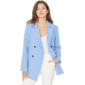 Trendyol Damesblazer, effen, reverskraag, blauw, 62, Blauw
