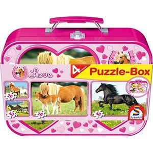 Pferde - Puzzelbox 2 x 26, 2 x 48 stukjes in metalen koffer