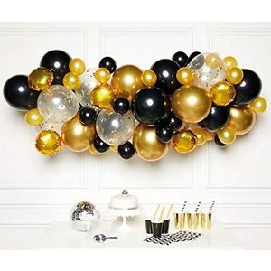 Amscan 9907430 - DIY Glamour ballonnen slinger 66 latex ballonnen en zwarte goudfolie transparante folie voor verjaardag, oudejaarsavond of bruiloft, decoratie