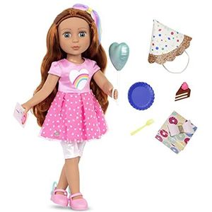 Glitter Girls 62243448254 partypop, rood haar en groene ogen, regenbooghartjurk, verjaardagshoed, cake, ballon, cadeau, speelgoed, kleding en accessoires
