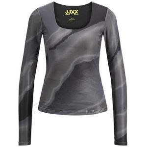 JACK & JONES Jxrosa Saga Mesh Ls Rev Top Wvn Damestop, Pewter/Aop: Big Wave