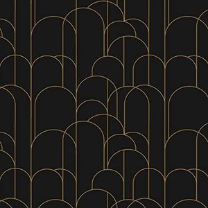 Hode Zelfklevend meubelfolie, pvc, decoratiefolie, meubelfolie, keuken, waterdichte sticker (geometrisch patroon zwart en goud, 44 cm x 2 m) voor meubels, muren, kast, tafel, kantoor