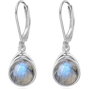 POPLYKE Maansteen Opal Larimar Labradoriet Rozenkwarts Dangle Oorbellen Vrouwen Sterling Zilver Leverback Oorbellen Larimar Sieraden Geschenken, Sterling zilver, Labradoriet