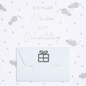 Perleberg Geld cadeaukaart met zilveren envelop - hoogwaardige kaart met muis diamant - verjaardagscadeau 15x15 cm - wenskaart