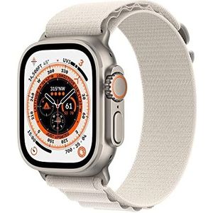Apple Watch Ultra Smartwatch (GPS + Cellular, 49 mm) - Behuizing van titanium met Alpine sterrenlicht gesp - Large Opvolging van de fysieke activiteit, extra lange batterijduur