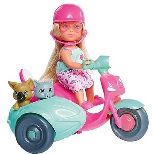 Simba 105733566 - Evi Love Scooter Friends speelpop op scooter, met hond en kat in zijspan, met helm en zonnebril, 12 cm pop, vanaf 3 jaar