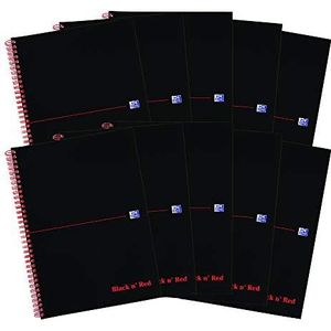 Oxford Black n 'Red Card Coque ordinateur portable reliure intégrale, papier ligné et perforé 100 pages Lot de 10 a4