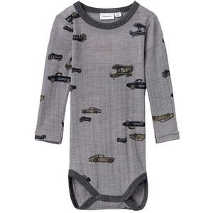NAME IT Nbmwang Wool Needle Ls Bodysuit Noos Xxiii Bodys voor Baby Jongens Baby Boy, Zilver Filigree/Aop:aop