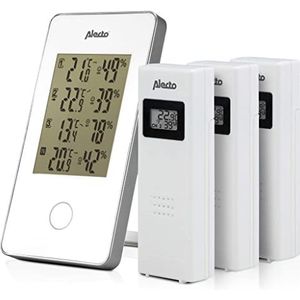 Alecto WS-1330 Draadloze thermometer met 3 draadloze sensoren voor het meten van temperatuur en vochtigheid, bereik tot 30 meter