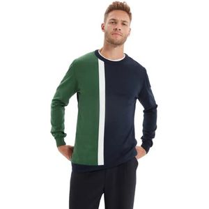 Trendyol Slim Fit trui met ronde hals en kleurblokken trainingspak heren, groen, S, Groen