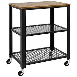 Meerveil Serveerwagen, keukenwagen, op 4 wielen en 3 legplanken, voor keuken en woonkamer, stalen frame, industrieel design, 60 x 40 x 76,5 cm, bruin