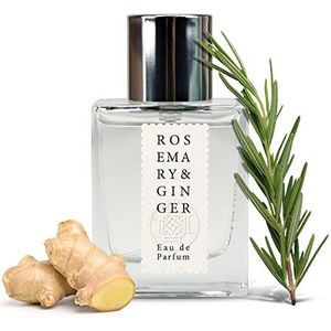 Jean & Len Rosemary & Ginger Eau de Parfum met rozemarijn en gember, handgemaakt, minimalistische glazen fles, geur voor dames en heren, 30 ml