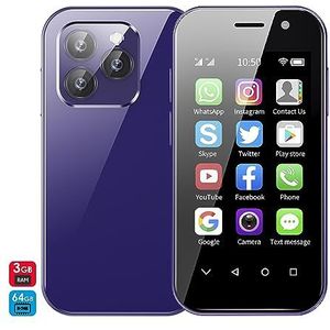 DAM Mini Smartphone 14 Pro 4G, Android 9.0, 3 Go RAM + 64 Go. Écran 3"". Double carte SIM. 4,7 x 1,2 x 9,4 cm. Couleur : violet