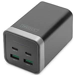 DIGITUS Universal GaN Chargers 150 W, 2 USB-C-poorten, 2 USB-A-poorten, snelladers Power Delivery 3.0 (PD 3.0), voor iPhone, iPad, Samsung Galaxy, Pixel, Xiaomi, Motorola, Huawei en laptops