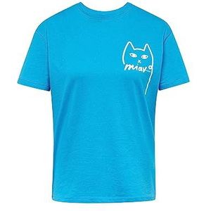Mavi Cat Print Thee Dames T-shirt, Blauw, XXL, Blauw