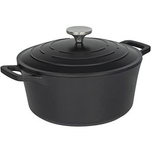 Commichef XR-724BK stoofpan van gegoten aluminium, 24 cm rond, geschikt voor oven en alle warmtebronnen, perfect voor stoofschotels en braadpannen, zwart