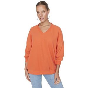 Trendyol Sweat-shirt uni oversize à col en V pour femme, Orange, XS