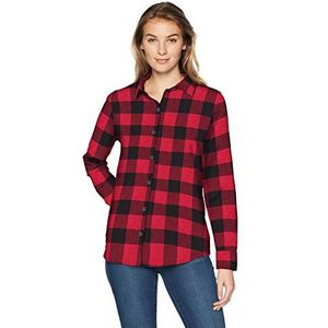 Amazon Essentials Dames licht geruit flanellen overhemd met lange mouwen, klassiek gesneden, buffelruitpatroon, rood, maat L