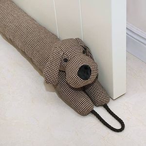 Marwood Decoratieve tochtstrip voor onder deur, 96 cm, voor deur en raam, verzwaarde diermotief, blokkeert het geluid van de onderkant van de deur, met ophanglussen, bruine hond, 96,5 cm