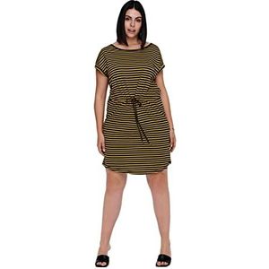 ONLY Carmakoma NOS Carapril SS Knee Dress Stripe Noos Damesjurk, Strepen: Double Yolk Yellow Black