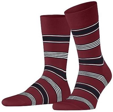 FALKE Marina Stripe herensokken, ademend, duurzaam, biologisch, katoen, Schotlandgaren, dun, versterkt, zacht, platte teennaad, fantasiepatroon, voor dagelijks gebruik, werk, 1 paar, Rood (Scarlet