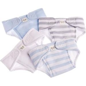 JC Toys Babypop, wasbaar en herbruikbaar, Eco Diapers, 4 stuks, geschikt voor poppen, 35,6 tot 45,7 cm, blauw/wit/grijs