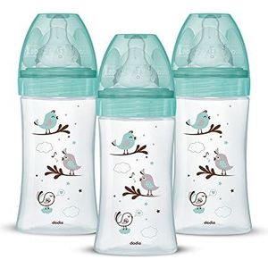 Dodie Anti-koliek flesjes Initiation + van glas, 270 ml, 0-6 maanden, ronde zuiger, debiet 2, 3 stuks