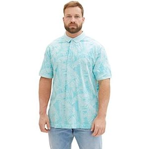 TOM TAILOR 1038583 Poloshirt voor heren, grote maat met palmmotief, 31801 - Turquoise bladpatroon