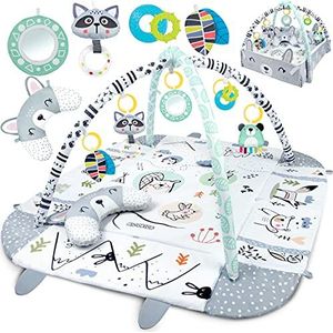 Ricokids Babyspeelboog met speelboog, kruipmat, kruipmat, speelmat, ervaringsmat, parkfunctie, kussen, vanaf de eerste levensweken, 110 x 100 cm, konijnen