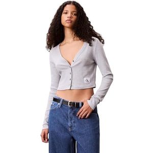 Calvin Klein Jeans A-LS WVN LBL 2X2 CTT LV047C204G Autres chemises décontractées pour femme, gris (BC06 gris chiné), XXS, Gris (Bc06 Gris chiné), XXS