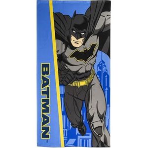 Batman kinderhanddoek, blauw en geel, 70 x 140 cm, 100% polyester, 250 g/m², kleine handdoek, Batman-print, origineel product ontworpen in Spanje