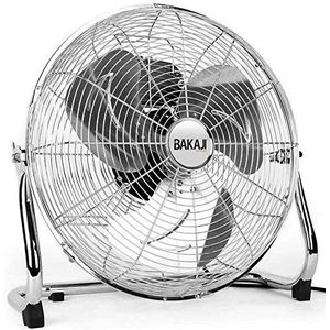 Bakaji 100 W vermogen metalen vloerventilator met kantelbare aluminium bladen van 50 cm en motor met 3 snelheden