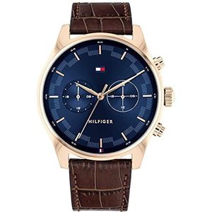 Tommy Hilfiger Multifunctioneel analoog kwartshorloge voor heren met bruine leren band - 1710423, Bruin, riem