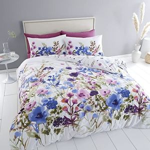 Catherine Lansfield Bedding Countryside Beddengoedset met bloemenpatroon, roze/blauw, voor tweepersoonsbed, dekbedovertrek en kussenslopen