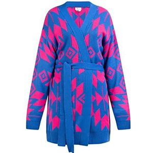 EYOTA Cardigan ouvert en tricot pour femme, Bleu/rose, XL-XXL