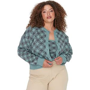 TRENDYOL Grande taille pour femme - Coupe droite - Col carré - Cardigan en tricot - Grande taille, menthe, 5XL