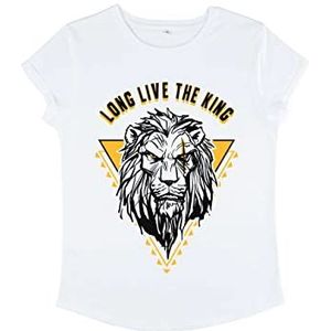 Disney Lion Action-Long Live The King Scar T-shirt voor dames, rollawaai, organisch, Wit