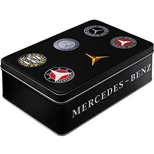 Nostalgic-Art Mercedes-Benz Retro platte doos - logo - cadeau-idee voor autofans, container met deksel, vintage design, 2,5 liter