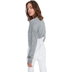 Trendyol Trendyol Dames gebreid vest met reverskraag standaard sweater dames (1 stuk), grijs.
