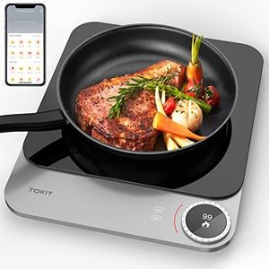 TOKIT Draagbare inductiekookplaat – ultradunne elektrisch, 99 vermogensniveaus 2100 W, Xiaomi Home App Handmatige bediening en aanpassen van kookmodus voor camping keuken