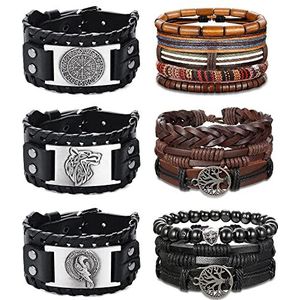 Adramata Vikingarmband voor heren, vintage, wolf, gothic, pols, Viking-armband, leer, voor heren en dames, verstelbaar, kunstleer, Kunstleer