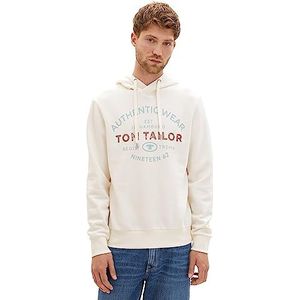 TOM TAILOR Basic sweatshirt met capuchon en logoprint Basic herensweater met capuchon en logoprint-mannen (1 stuk), 10338-zacht lichtbeige
