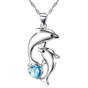 MEDWISE Dolfijnkettingen voor dames, 925 sterling zilver, dolfijnenhanger, maansteen, sieraden, geschenken voor vrouwen en meisjes, Zilverkleurig, zilverkleurig