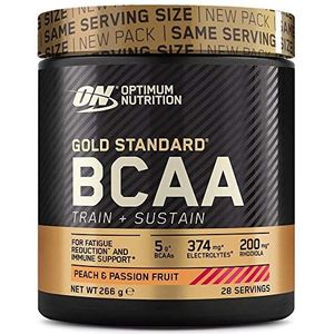 Optimum Nutrition Gold Standard BCAA, Acides Aminés en Poudre, Complément Alimentaire avec Vitamine C, Zinc, Magnésium et Électrolytes, Pêche Passion, 28 Portions, 266g, l'Emballage Peut Varier