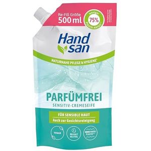 Hand san Navulverpakking crème zonder geur, 500 ml, zonder parfum, zeep en kleurstoffen, handen wassen en gezichtsreiniging, recept zonder microplastic, pH-huidneutraal, veganistisch