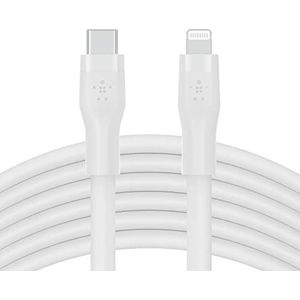 Belkin BoostCharge Flex USB-C naar Lightning kabel van siliconen (3 m), MFi-gecertificeerd (20 W), Power Delivery opladen voor iPhone 14/14 Plus, 13, 12, Pro, Max, mini, SE, iPad enz. (wit)