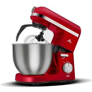 Karaca Mastermaid Chef Pro Double Armed Keuken 1500 Watt rood glanzend 1500 W 5 liter mixer voedingsprocessor snelheidsregeling, deeghaak, mixer, kneden en mengen