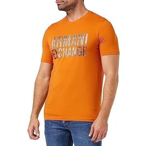 Armani Exchange Slim fit T-shirt met groot logo op de borst voor heren, Oranje