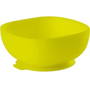 BÉABA, Kom met zuignap voor kinderen, 100% siliconen, zacht en zeer duurzaam materiaal, hecht op tafel/tablet, lipje voor het optillen van het bord, magnetronbestendig, geel