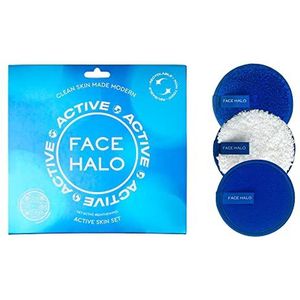 Face Halo Active | Lot de 3 + trousse de toilette | Enlever, nettoyer et exfolier | Fibres HaloTech | Il suffit d'ajouter de l'eau | Non toxique | Sans produits chimiques | Doux | Tous types de peau